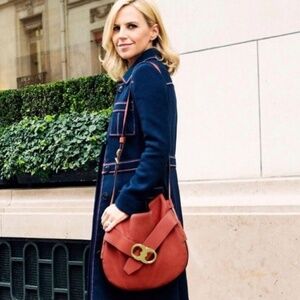 Tory Burch Gemini Link Redwood Leather Large Crossbody Hobo Purse Bag $598